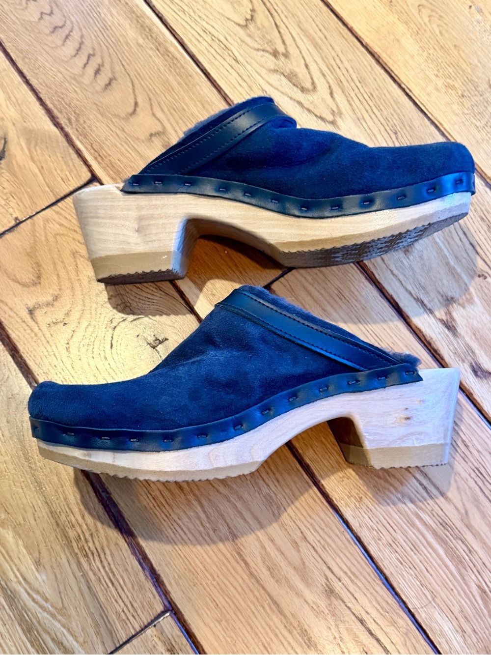 EUC No. 6 mid-heel shearling clog